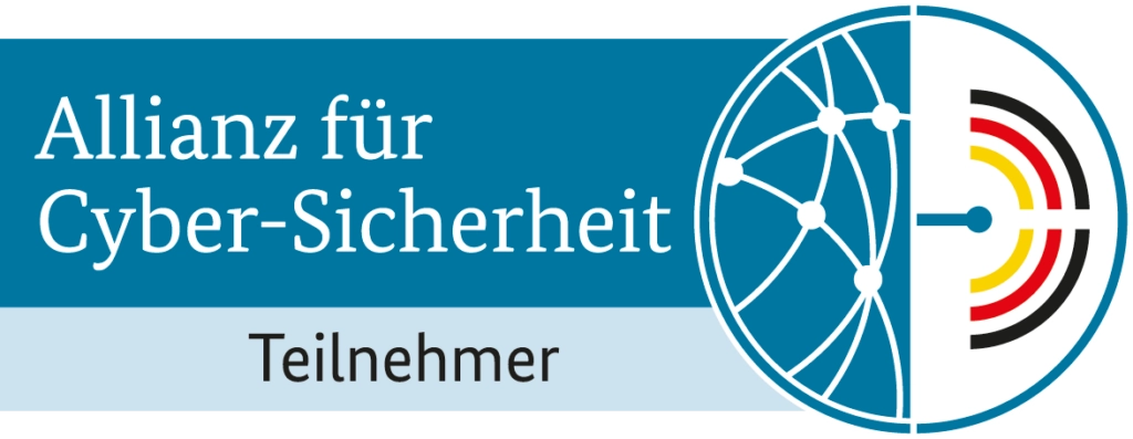 Illustration mit der Aufschrift "Allianz für Cyber-Sicherheit Teilnehmer" und dem Logo der Allianz für Cyber-Sicherheit